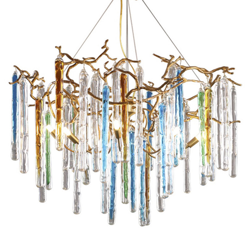 Люстра Waterfall Chandelier Blue Золотой Прозрачный Голубой Люстра Waterfall Chandelier Blue Золотой Прозрачный Голубой в Тюмени | Loft Concept