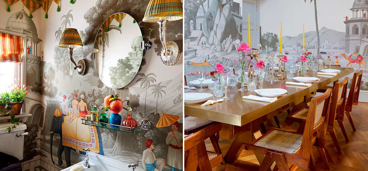 Обои ручная роспись Early Views of India Paille on Crystal Grey scenic paper - фото