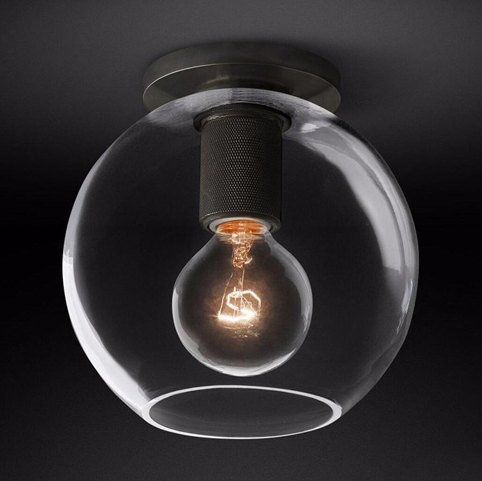 Потолочный светильник RH Utilitaire Globe Shade Flushmount Black Прозрачное Стекло Темная бронза Потолочный светильник RH Utilitaire Globe Shade Flushmount Black Прозрачное Стекло Темная бронза в Тюмени | Loft Concept