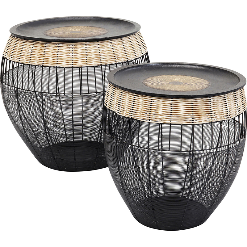 Комплект приставных столов African Wicker Drums Черный Древесина Комплект приставных столов African Wicker Drums Черный Древесина в Тюмени | Loft Concept