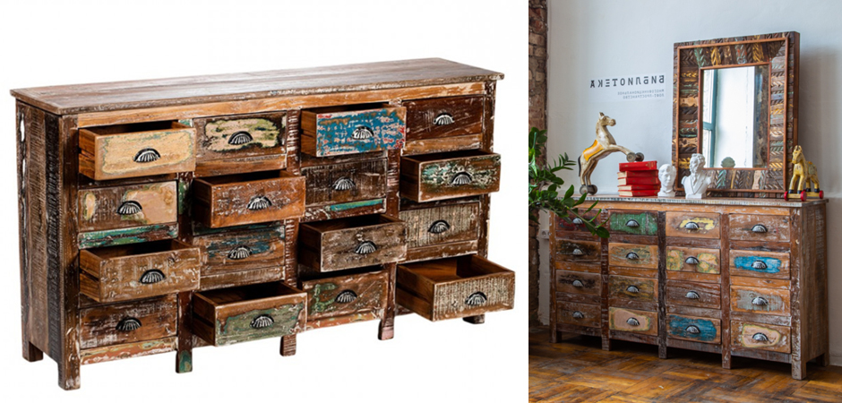 Комод под старину 16 ящиков в стиле Лофт Antique Wood 16 boxes - фото №1