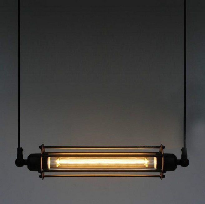 Подвесной светильник Loft Industrial Edison Cage Horizontal Mono Черный Подвесной светильник Loft Industrial Edison Cage Horizontal Mono Черный в Тюмени | Loft Concept