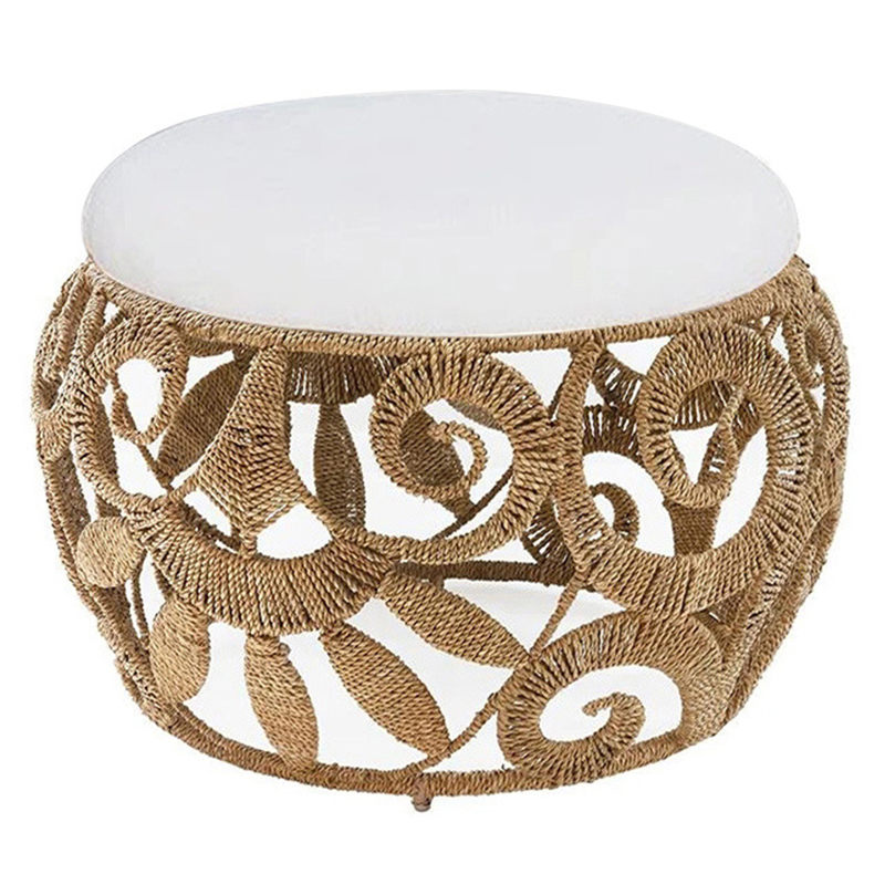 Плетеный пуф Azure Wicker Pouf Бежевый Белый Плетеный пуф Azure Wicker Pouf Бежевый Белый в Тюмени | Loft Concept
