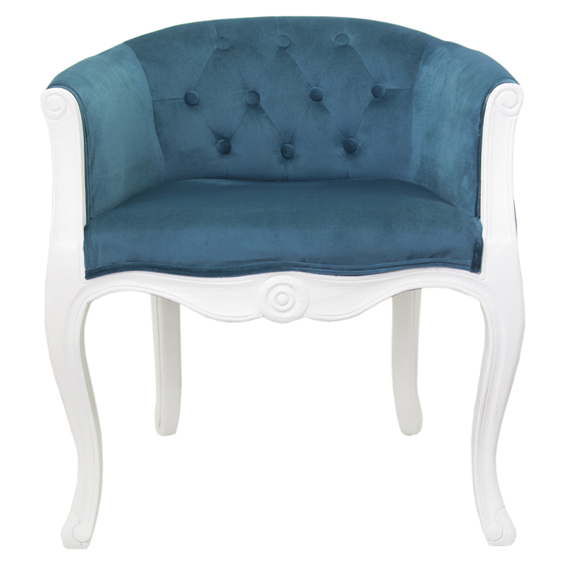 Кресло низкое в стиле прованс Louis French Armchair white and blue velour Бирюзовый Белый Кресло низкое в стиле прованс Louis French Armchair white and blue velour Бирюзовый Белый в Тюмени | Loft Concept