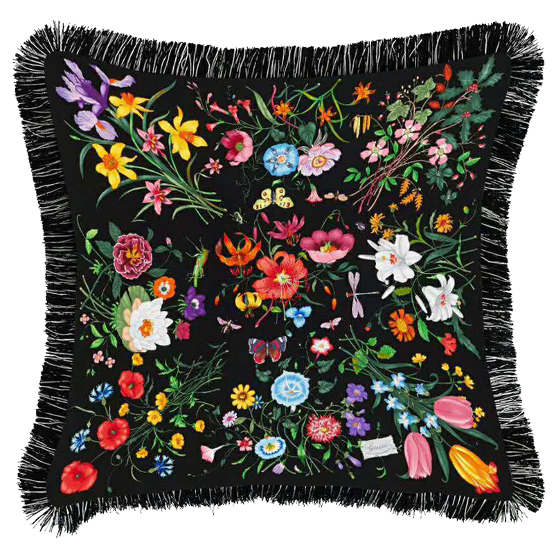 Декоративная подушка Cтиль Gucci Wildflowers Черный Мульти Декоративная подушка Cтиль Gucci Wildflowers Черный Мульти в Тюмени | Loft Concept