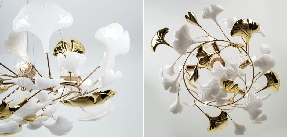 Люстра Wintery flover Gold с Белыми декоративными плафонами Люстра Wintery flover Gold с Белыми декоративными плафонами - Loft-Concept в Тюмени