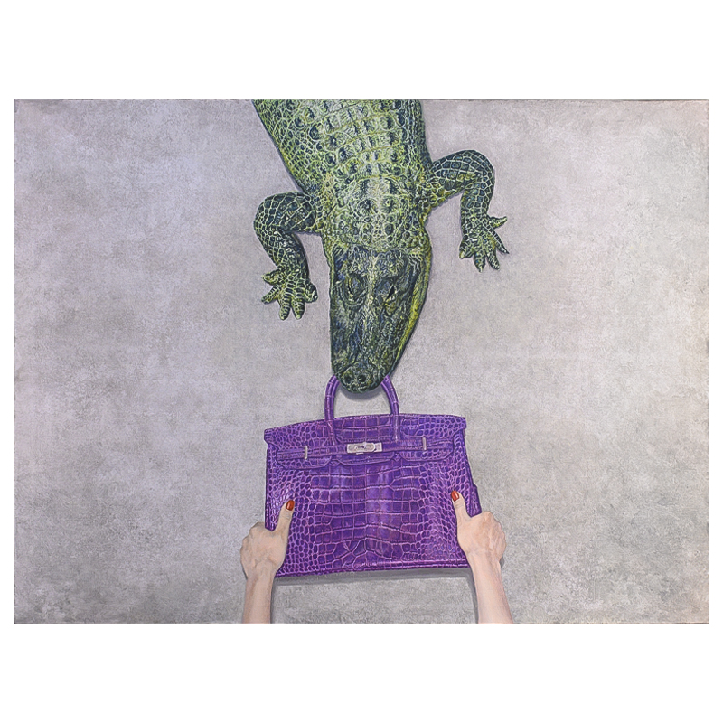 Картина Gator Birkin Hands Серый Фиолетовый Зеленый Красный Картина Gator Birkin Hands Серый Фиолетовый Зеленый Красный в Тюмени | Loft Concept