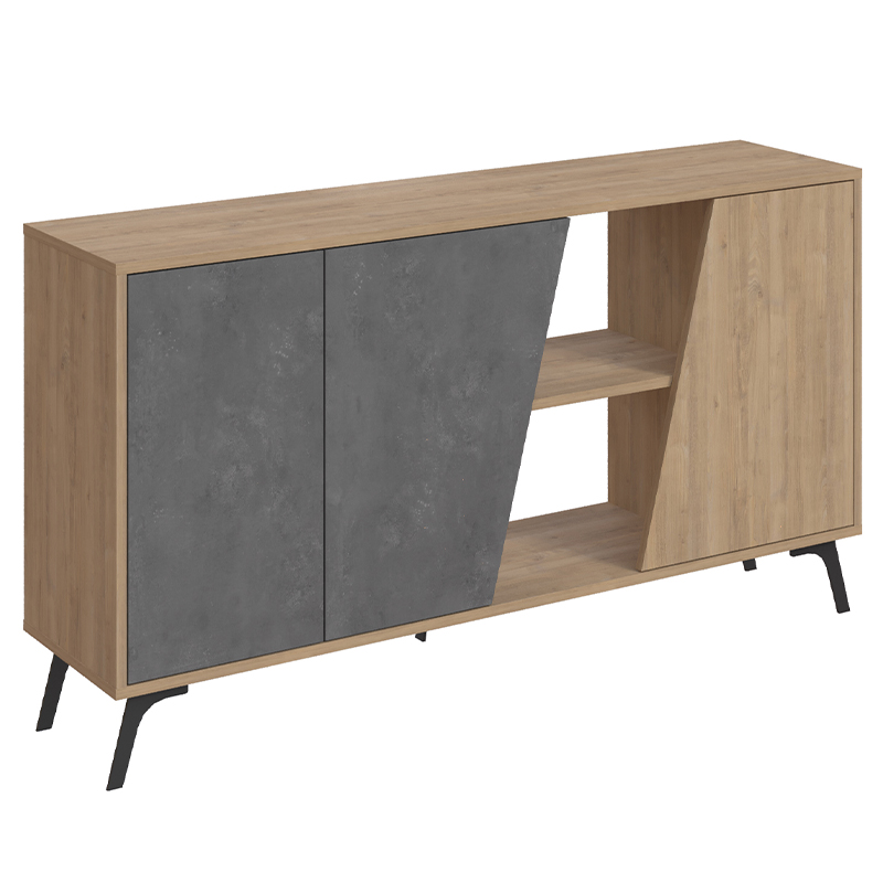 Комод с дверцами и 2-мя открытыми отделениями серого и древесного цвета FIONA CONSOLE OAK Древесина Серый Комод с дверцами и 2-мя открытыми отделениями серого и древесного цвета FIONA CONSOLE OAK Древесина Серый в Тюмени | Loft Concept