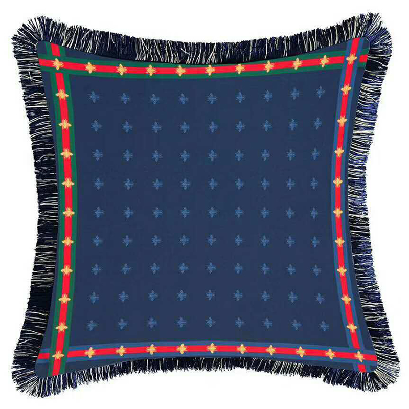 Декоративная подушка Cтиль Gucci Bee Pattern Blue Синий Декоративная подушка Cтиль Gucci Bee Pattern Blue Синий в Тюмени | Loft Concept