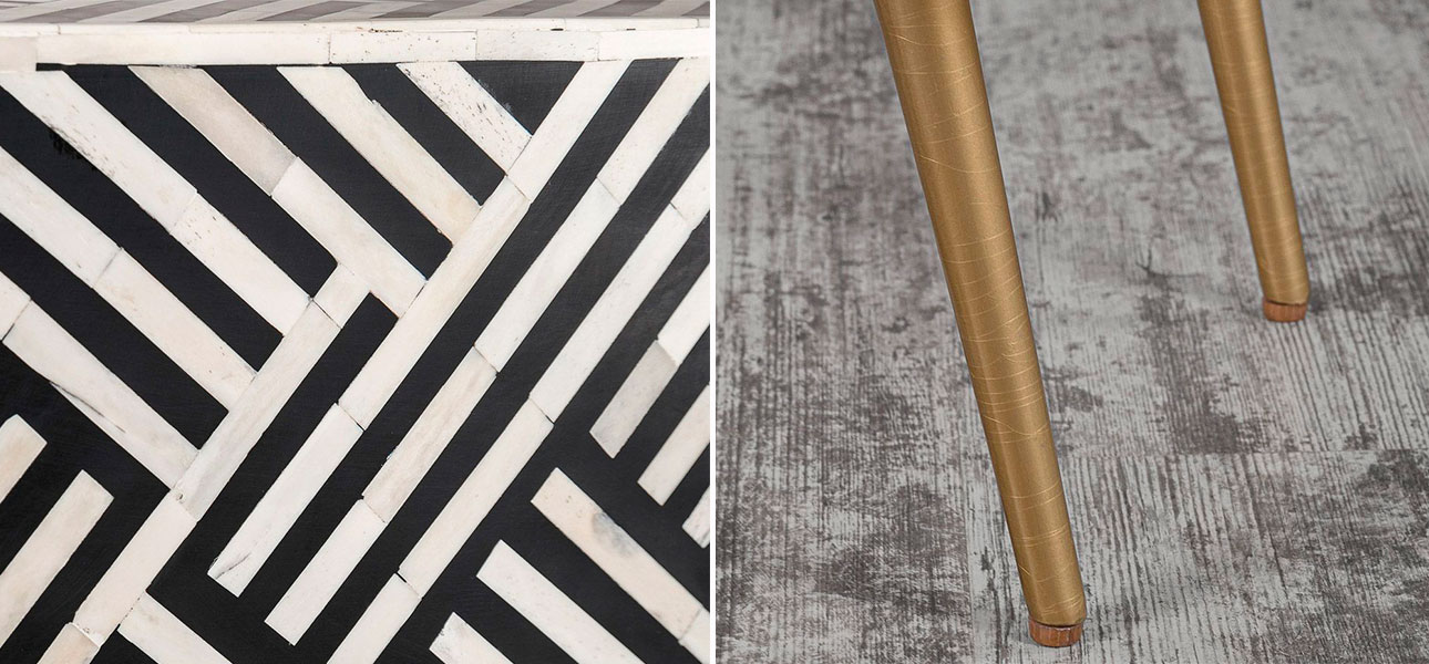 Столик на ножках с инкрустацией черно-белый Ester - фото