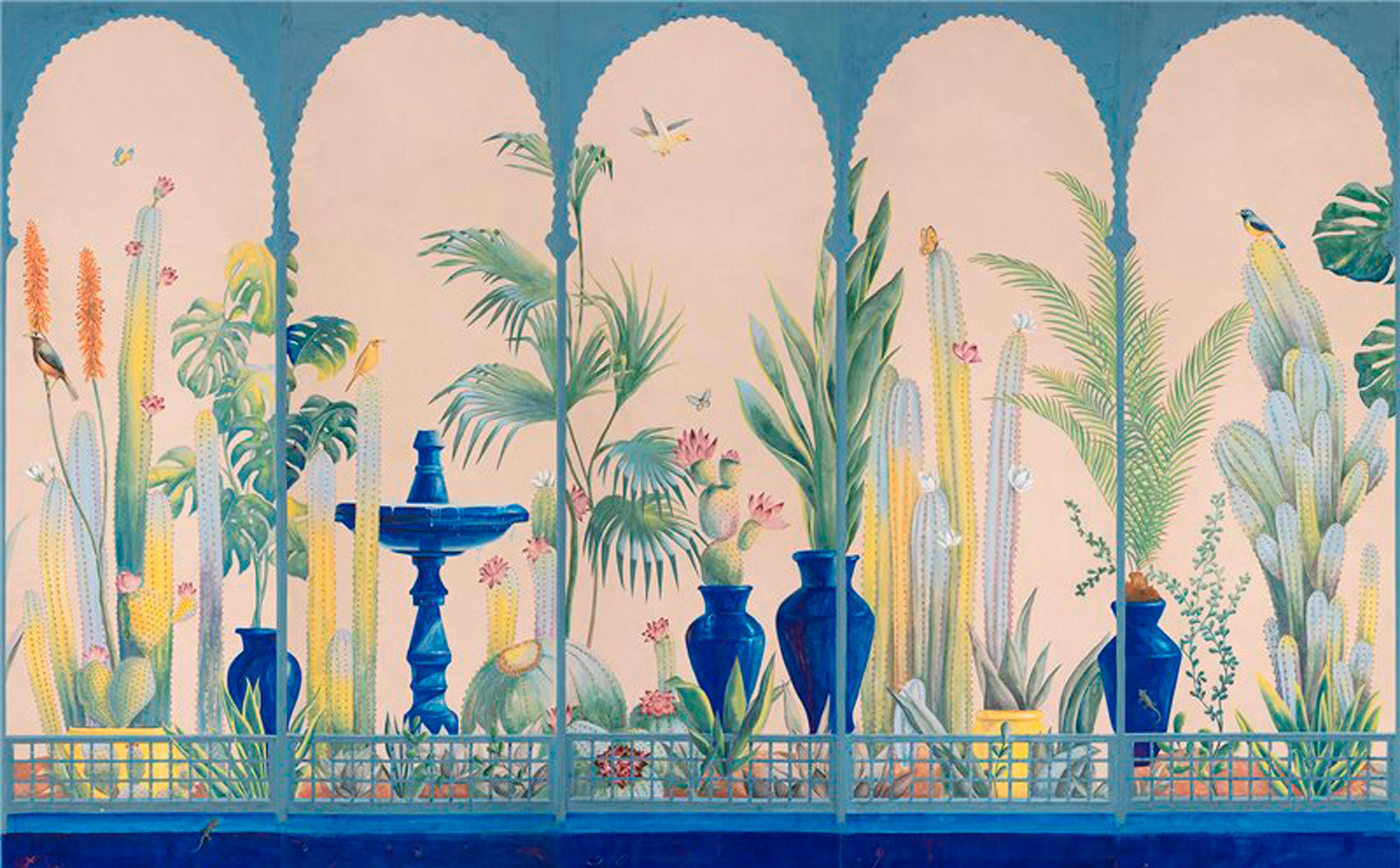 Обои ручная роспись Jardin Marrakech Majorelle on painted Xuan paper Обои ручная роспись Jardin Marrakech Majorelle on painted Xuan paper - постер Loft-Concept в Тюмени