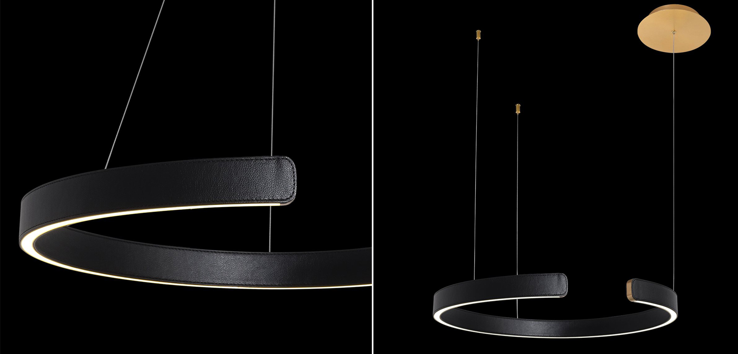 Подвесной светильник Half Ring black leather 60 - фото