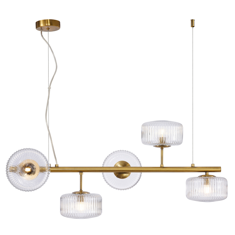 Люстра Blown Glass с прозрачными рельефными плафонами Латунь Прозрачный Люстра Blown Glass с прозрачными рельефными плафонами Латунь Прозрачный в Тюмени | Loft Concept