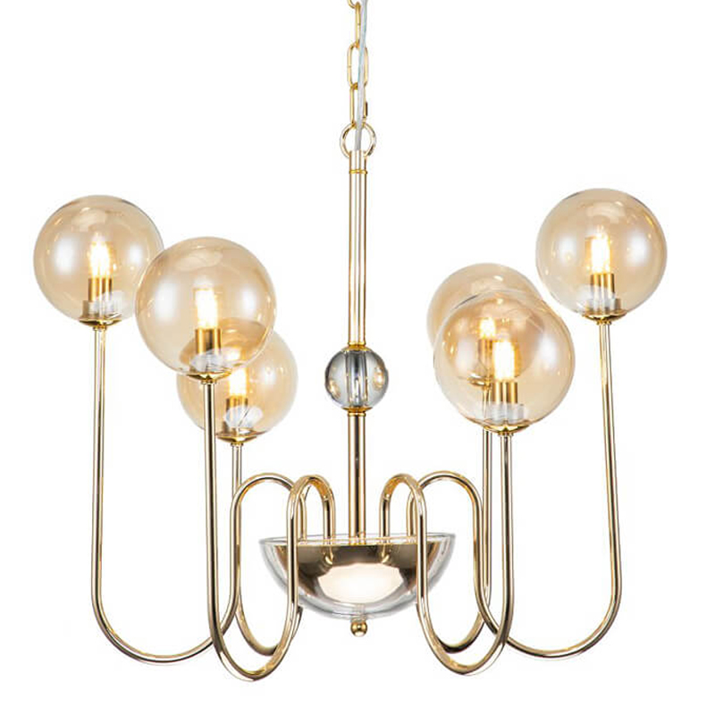 Люстра Sheiry Glass Ball Chandelier 6 Глянцевое золото Янтарный Люстра Sheiry Glass Ball Chandelier 6 Глянцевое золото Янтарный в Тюмени | Loft Concept