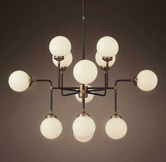 Люстра RH Bistro Globe Milk Glass 12-Light Chandelier Латунь Черный Белый Люстра RH Bistro Globe Milk Glass 12-Light Chandelier Латунь Черный Белый в Тюмени | Loft Concept