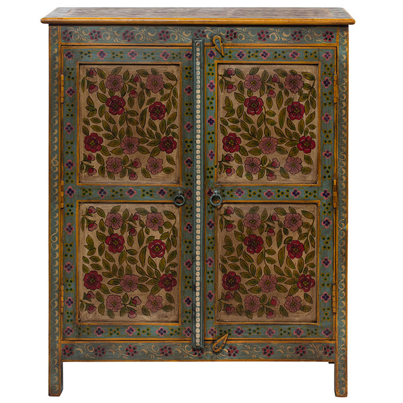 Деревянный комод с 2-мя дверцами ручная роспись Ophelia Flowers Chest of Drawers Бирюзовый Коричневый винтаж Бежевый Деревянный комод с 2-мя дверцами ручная роспись Ophelia Flowers Chest of Drawers Бирюзовый Коричневый винтаж Бежевый в Тюмени | Loft Concept