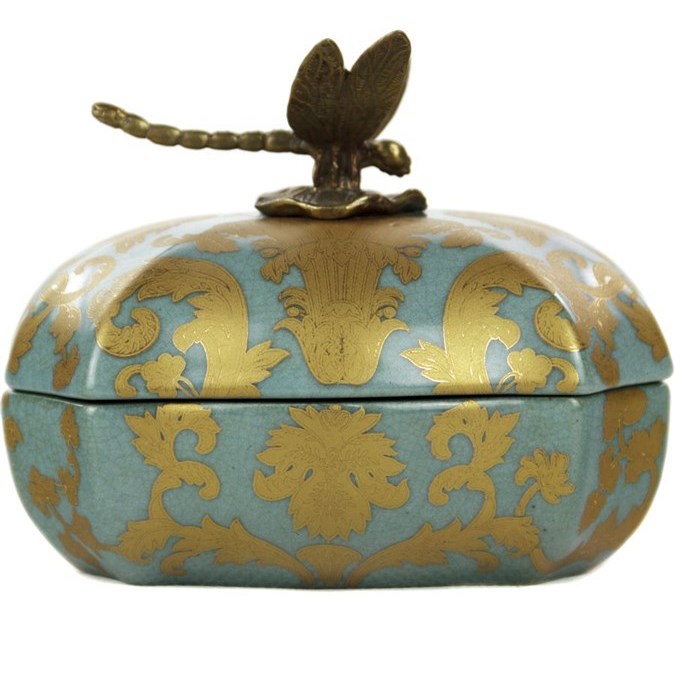 Шкатулка Box Gold on Blue Голубой пастельный Бронза Золотой Шкатулка Box Gold on Blue Голубой пастельный Бронза Золотой в Тюмени | Loft Concept
