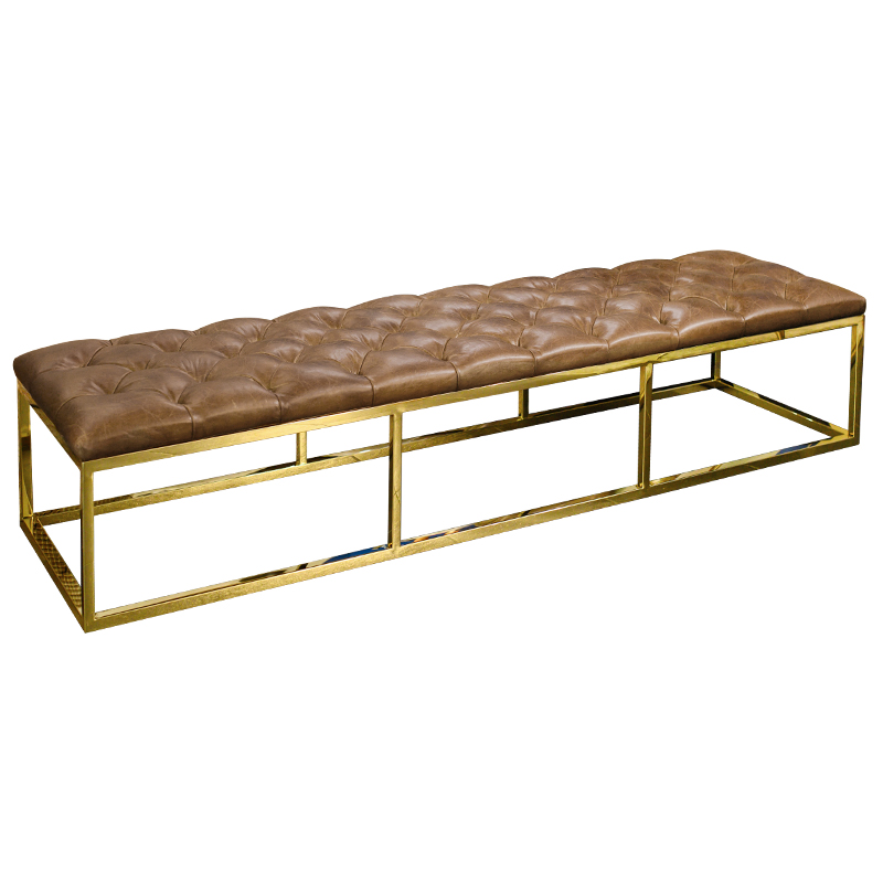 Банкетка Helewise Leather Brown Bench Коричневый Золотой Банкетка Helewise Leather Brown Bench Коричневый Золотой в Тюмени | Loft Concept