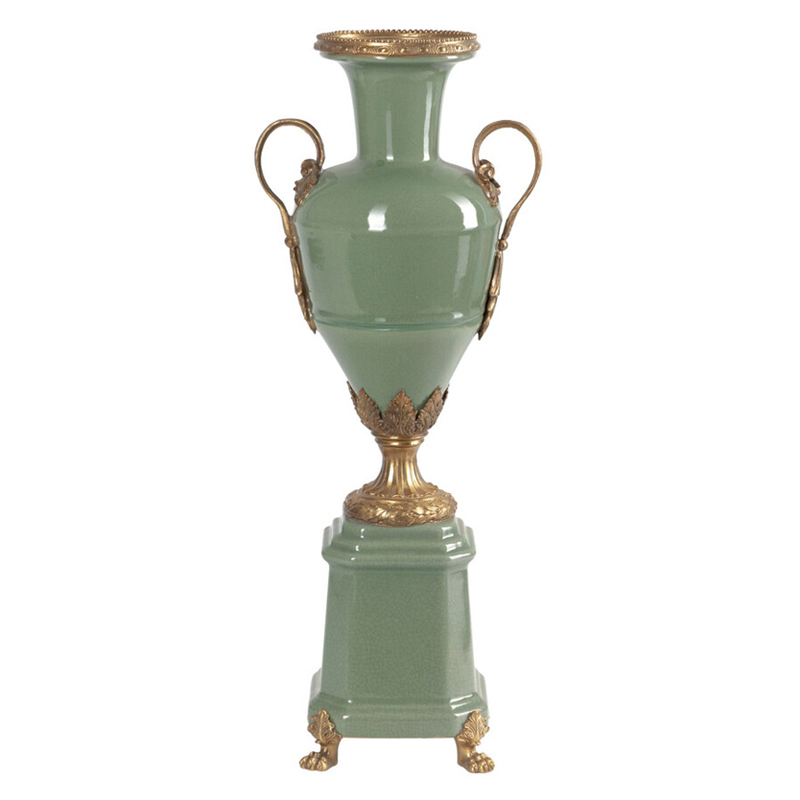 Ваза зеленого цвета из фарфора на высокой подставке с бронзовыми ручками Eden Garden porcelain and bronze Зеленый Бронза Ваза зеленого цвета из фарфора на высокой подставке с бронзовыми ручками Eden Garden porcelain and bronze Зеленый Бронза в Тюмени | Loft Concept