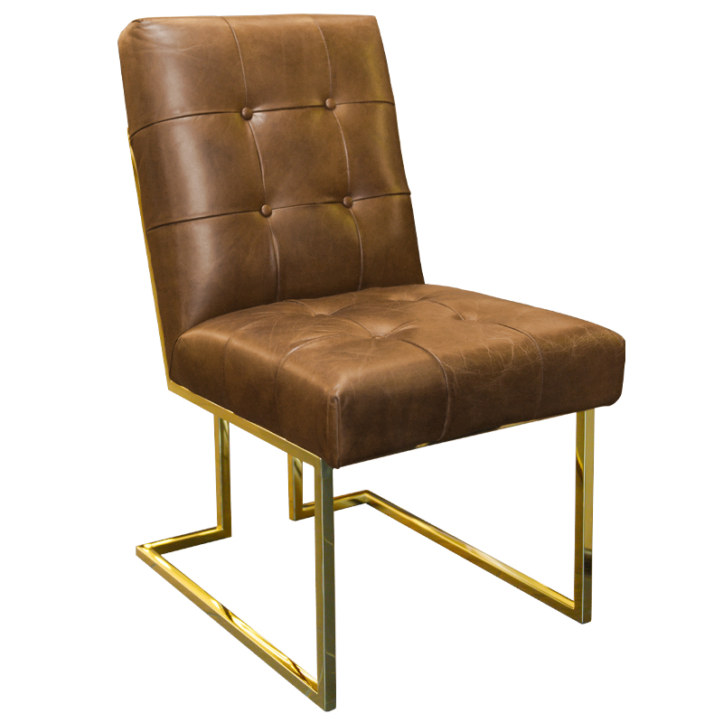 Кресло Alais Leather Armchair Коричневый Глянцевое золото Кресло Alais Leather Armchair Коричневый Глянцевое золото в Тюмени | Loft Concept
