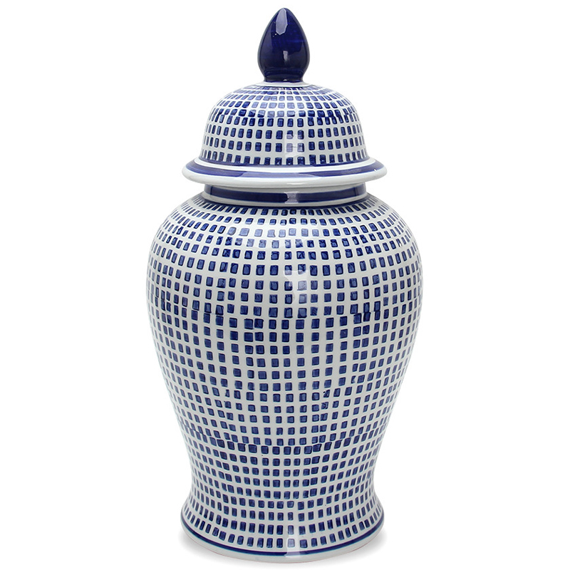 Ваза с крышкой Oriental Blue & White Square Pattern Vase Белый Синий Ваза с крышкой Oriental Blue & White Square Pattern Vase Белый Синий в Тюмени | Loft Concept