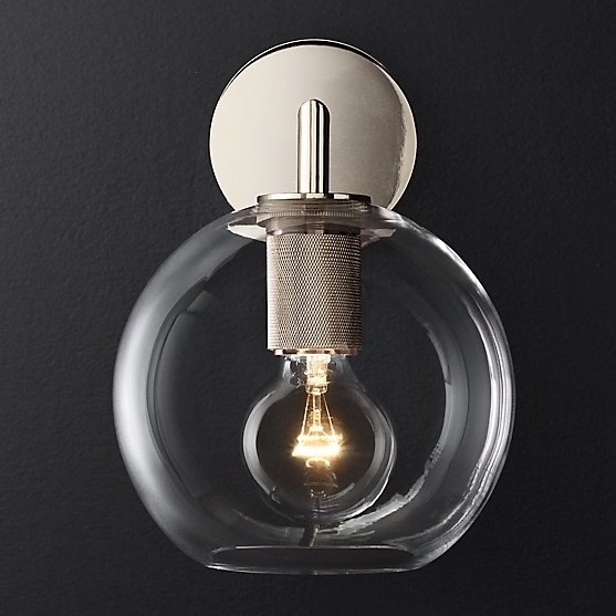 Бра RH Utilitaire Globe Shade Single Sconce Silver Прозрачное Стекло Никель Бра RH Utilitaire Globe Shade Single Sconce Silver Прозрачное Стекло Никель в Тюмени | Loft Concept