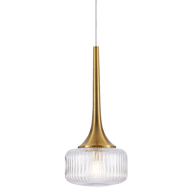 Подвесной светильник Blown Glass с прозрачным рельефным плафоном Латунь Прозрачный Подвесной светильник Blown Glass с прозрачным рельефным плафоном Латунь Прозрачный в Тюмени | Loft Concept