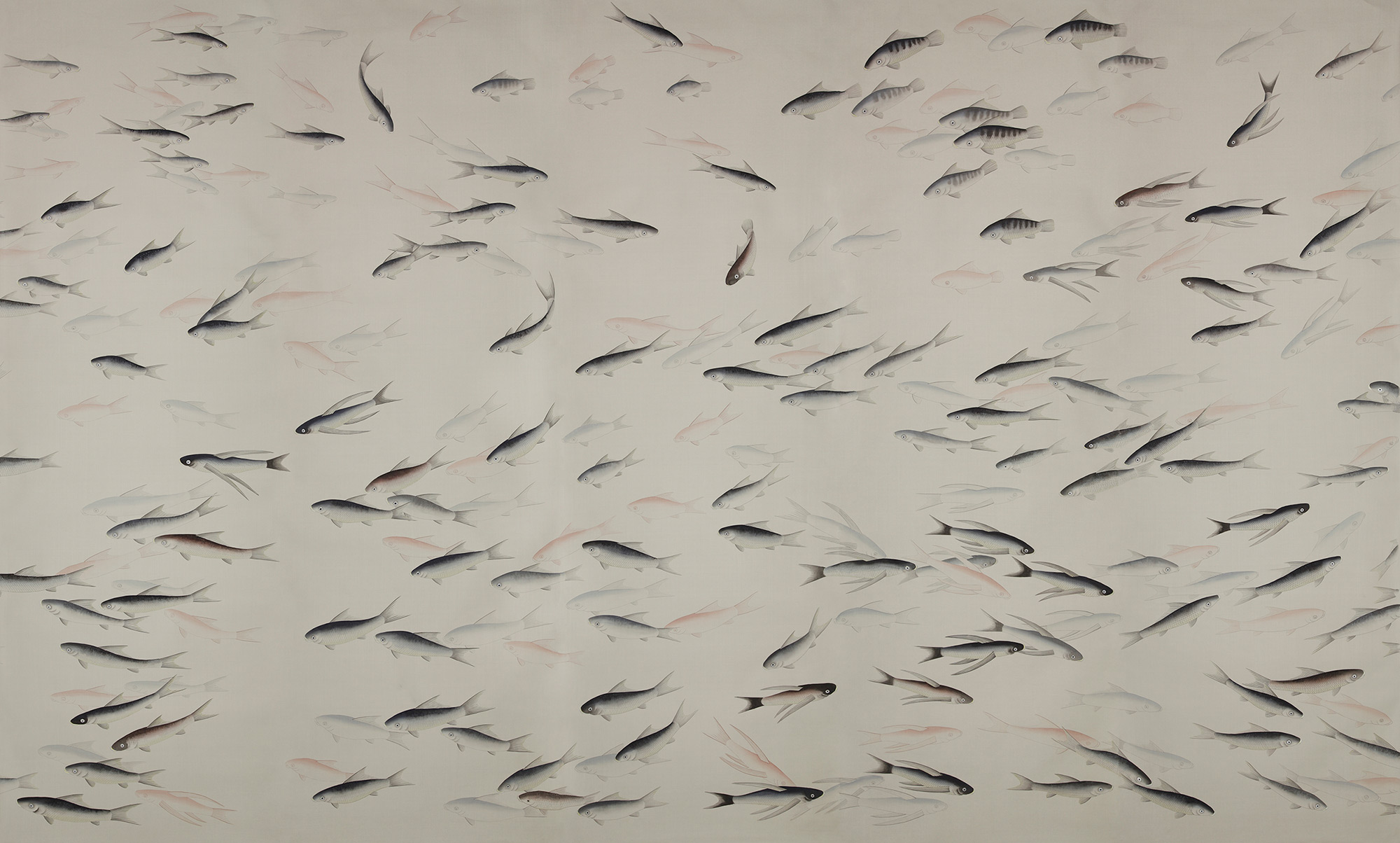 Обои ручная роспись Fishes Blue Pearl on Icefield dyed silk Обои ручная роспись Fishes Blue Pearl on Icefield dyed silk - постер Loft-Concept в Тюмени