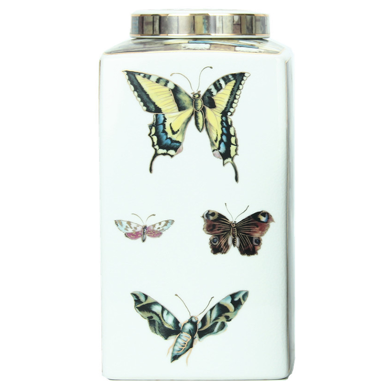 Ваза с крышкой Ceramic Flowers and Butterflies Vase Белый Мульти Ваза с крышкой Ceramic Flowers and Butterflies Vase Белый Мульти в Тюмени | Loft Concept