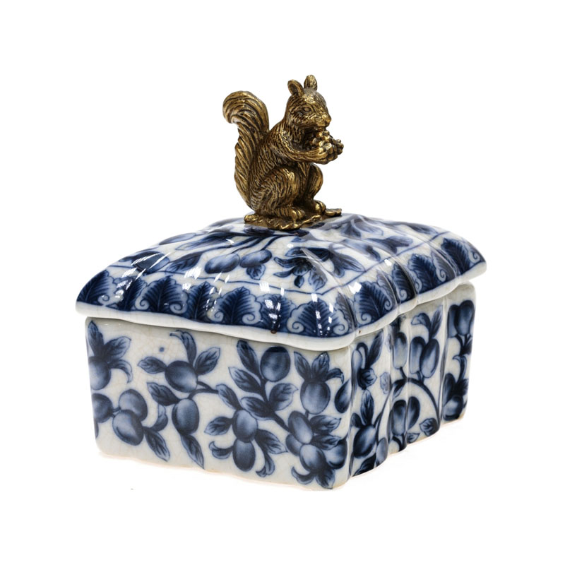 Шкатулка Bronze Squirrel Square Белый Бронза Синий Шкатулка Bronze Squirrel Square Белый Бронза Синий в Тюмени | Loft Concept