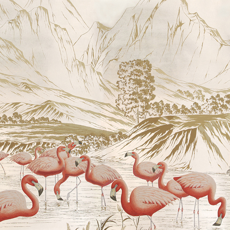 Обои ручная роспись Flamingos Flamingo on Tarnished Silver gilded Xuan paper Обои ручная роспись Flamingos Flamingo on Tarnished Silver gilded Xuan paper в Тюмени | Loft Concept