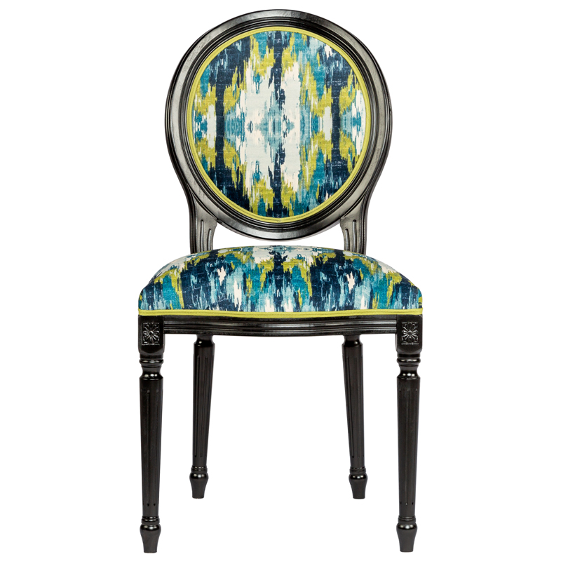 Мягкий стул с сине-зеленым узором Ikat Pattern Черный Мульти Мягкий стул с сине-зеленым узором Ikat Pattern Черный Мульти в Тюмени | Loft Concept