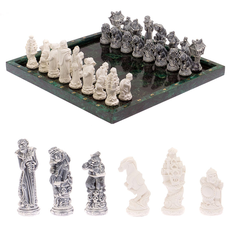 Шахматы Русские сказки с доской из натурального камня Змеевик Decorative Thematic Chess Зеленый Черный Серый Белый Шахматы Русские сказки с доской из натурального камня Змеевик Decorative Thematic Chess Зеленый Черный Серый Белый в Тюмени | Loft Concept