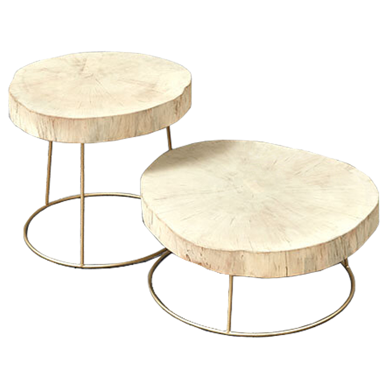 Комплект столиков Saw Cut Beige Wood Coffee Table Золотой Бежевый Комплект столиков Saw Cut Beige Wood Coffee Table Золотой Бежевый в Тюмени | Loft Concept