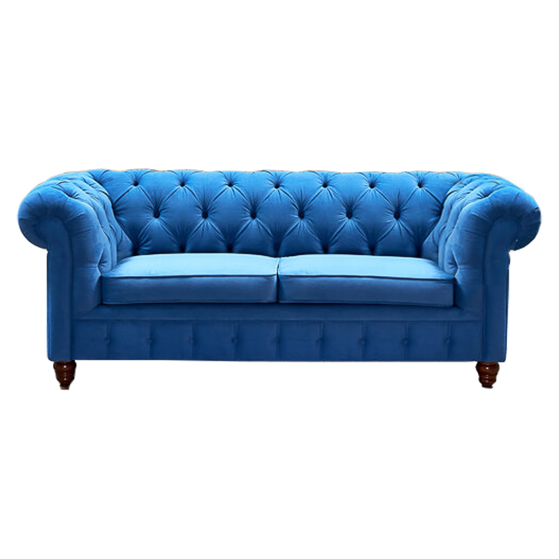 Диван Mini Kensington double blue velor Светло-синий Коричневый Диван Mini Kensington double blue velor Светло-синий Коричневый в Тюмени | Loft Concept