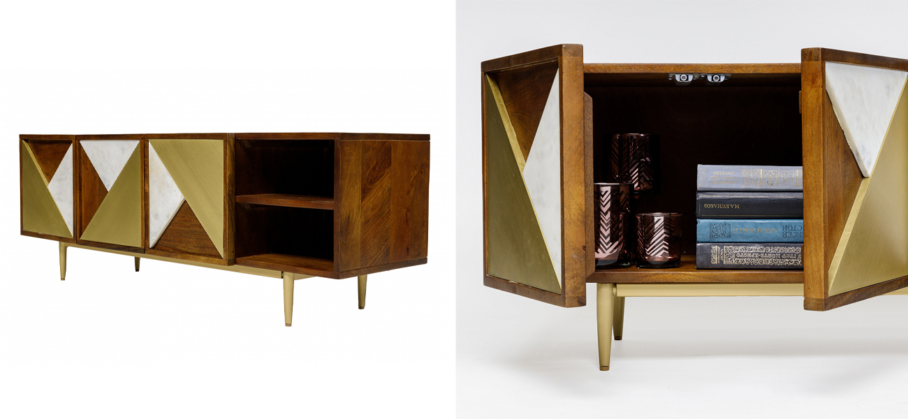 ТВ-тумба со вставками из мрамора Wooden Origami - фото