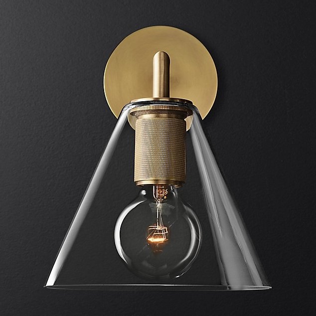 Бра RH Utilitaire Funnel Shade Single Sconce Brass Прозрачное Стекло Латунь Бра RH Utilitaire Funnel Shade Single Sconce Brass Прозрачное Стекло Латунь в Тюмени | Loft Concept