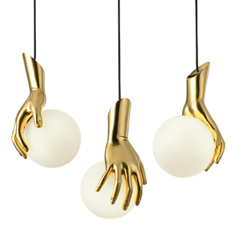 Подвесной светильник Золотая рука Gold Hand Pendant lamp Глянцевое золото Прозрачный белый Подвесной светильник Золотая рука Gold Hand Pendant lamp Глянцевое золото Прозрачный белый в Тюмени | Loft Concept