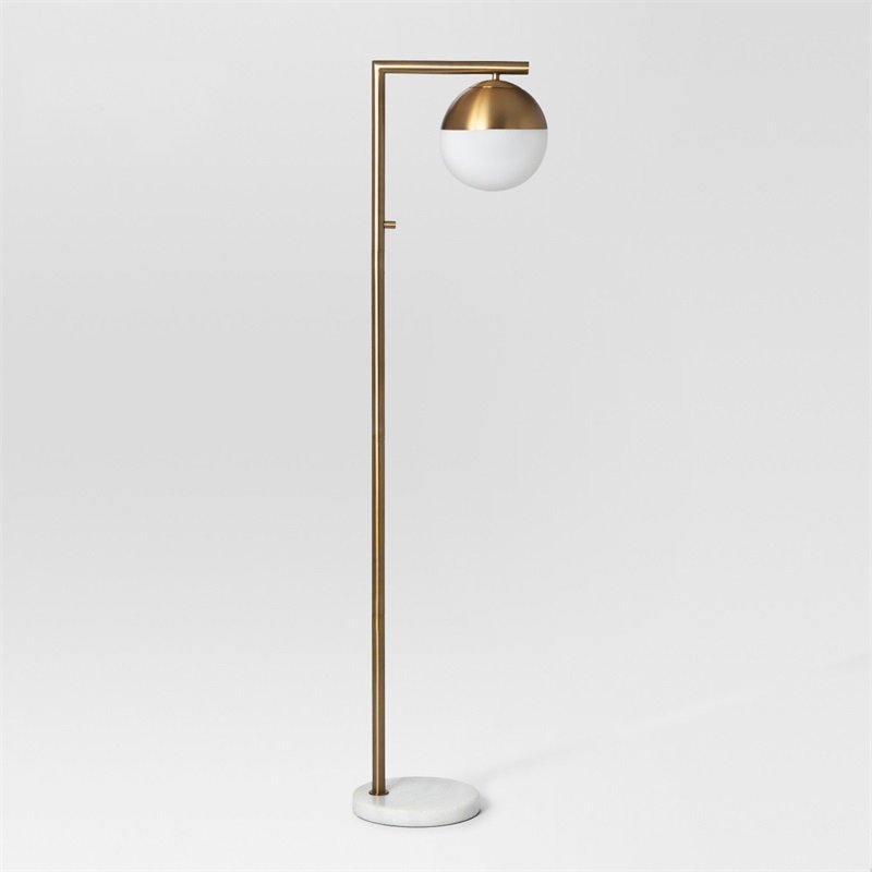 Торшер Geneva Single Glass Globe Floor Lamp Белый Латунь Торшер Geneva Single Glass Globe Floor Lamp Белый Латунь в Тюмени | Loft Concept