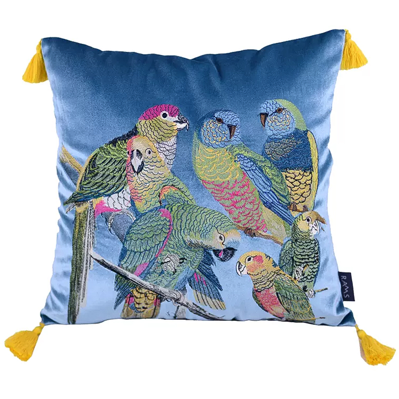 Декоративная подушка с вышивкой Embroidery Parrots Pillow Blue Голубой Мульти Декоративная подушка с вышивкой Embroidery Parrots Pillow Blue Голубой Мульти в Тюмени | Loft Concept