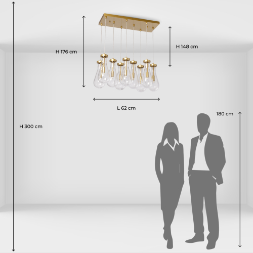 Люстра с 9-ю прозрачными стеклянными плафонами в форме капли Lucid Rain  в Тюмени