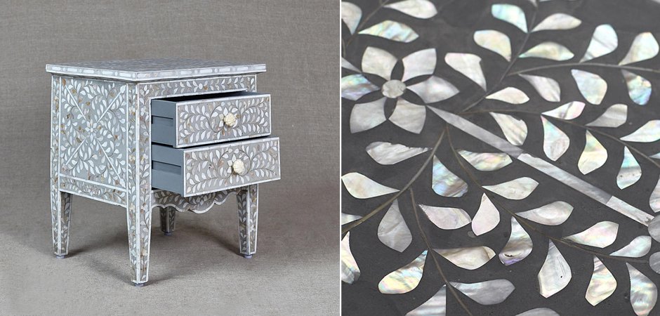 Комод инкрустация перламутром Inlaid Bone Openwork Gray Серый Комод инкрустация перламутром Inlaid Bone Openwork Gray Серый - Loft-Concept в Тюмени