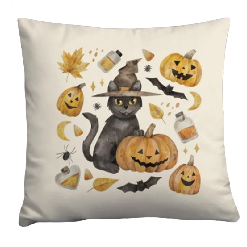 Подушка Halloween Pumpkin Cat Белый Оранжевый Серый в Тюмени | Loft Concept 