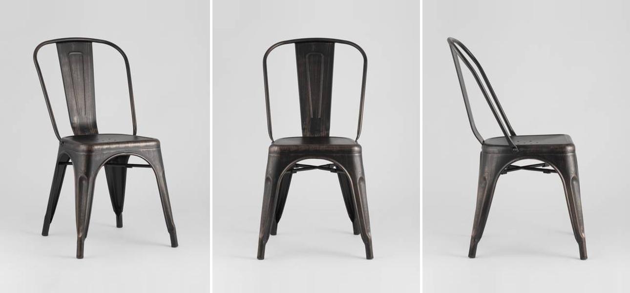 Стул Tolix Черный металл с Золотой Патиной - фото