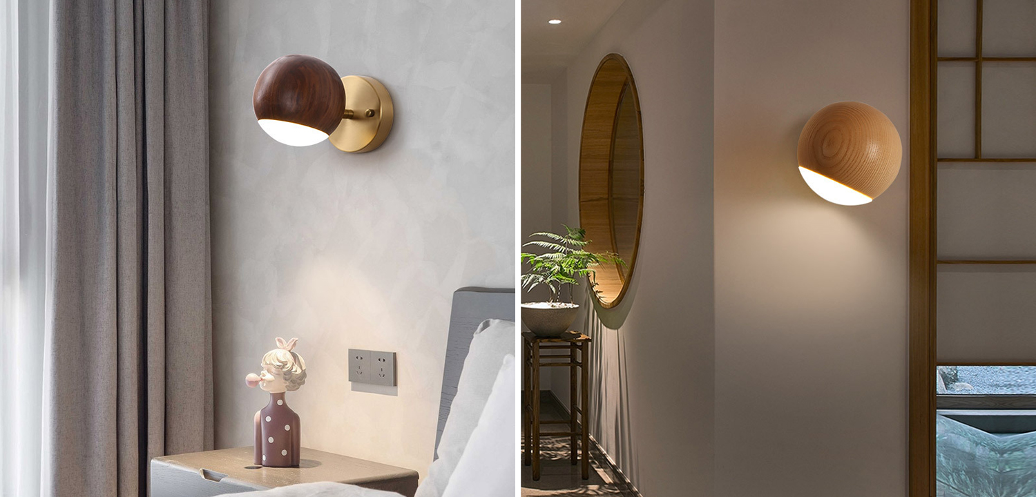 Настенный светодиодный светильник-спот с шарообразным плафоном из дерева BERNY - фото