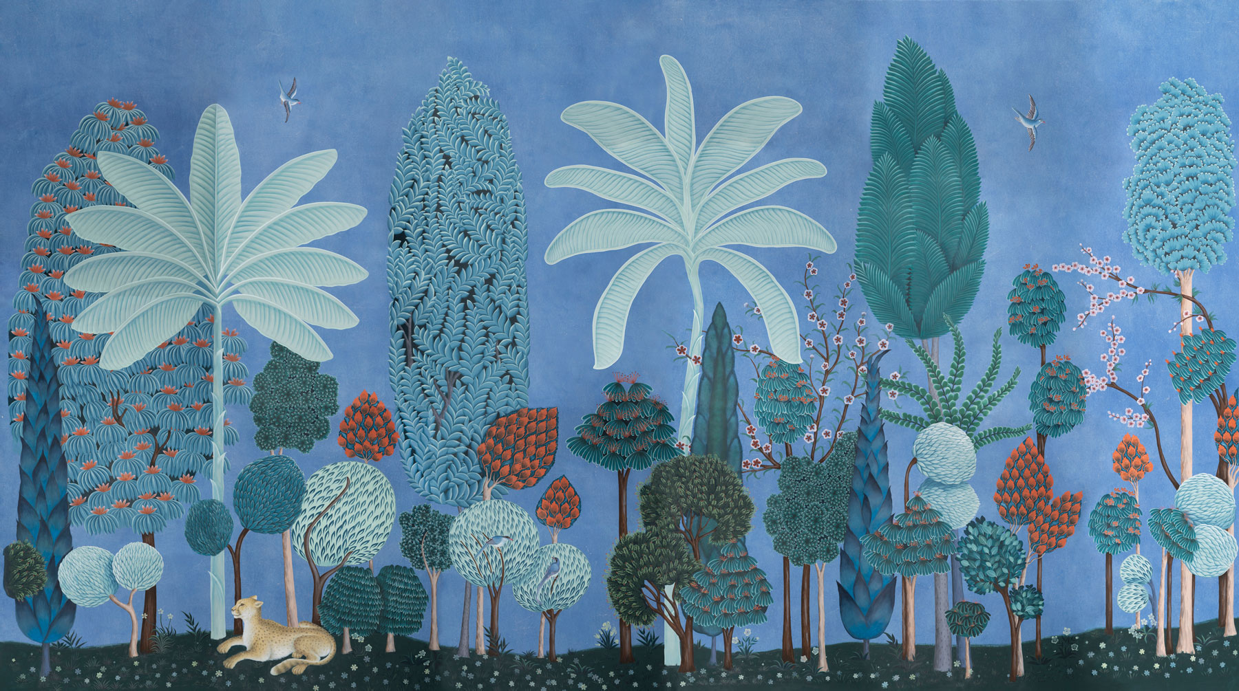 Обои ручная роспись Malwa Special Colourway on blue painted Xuan paper Обои ручная роспись Malwa Special Colourway on blue painted Xuan paper - постер Loft-Concept в Тюмени