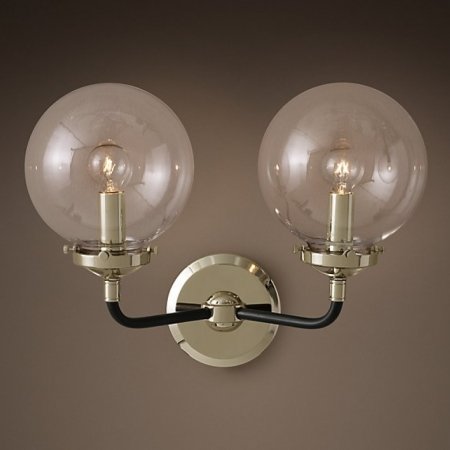 Бра Bistro Globe Clear Glass Double Sconce Nickel Бра Bistro Globe Clear Glass Double Sconce Nickel в Тюмени | Loft Concept