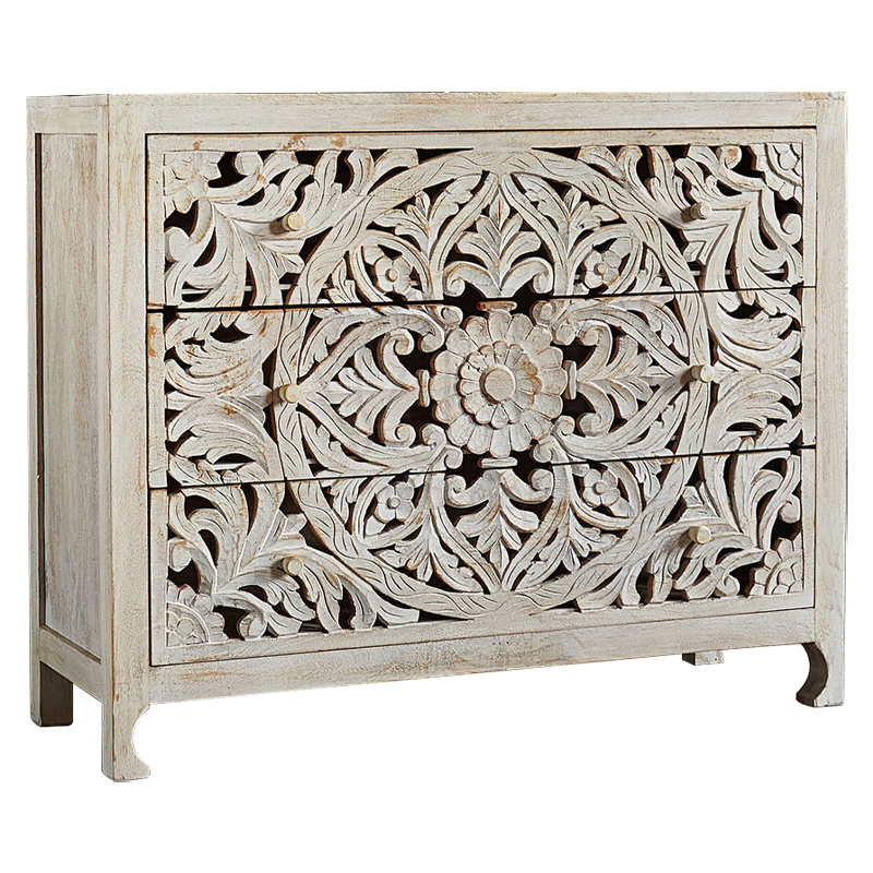 Комод Indian Antique White Furniture Chest of Drawers Kailash белый Белый Комод Indian Antique White Furniture Chest of Drawers Kailash белый Белый в Тюмени | Loft Concept