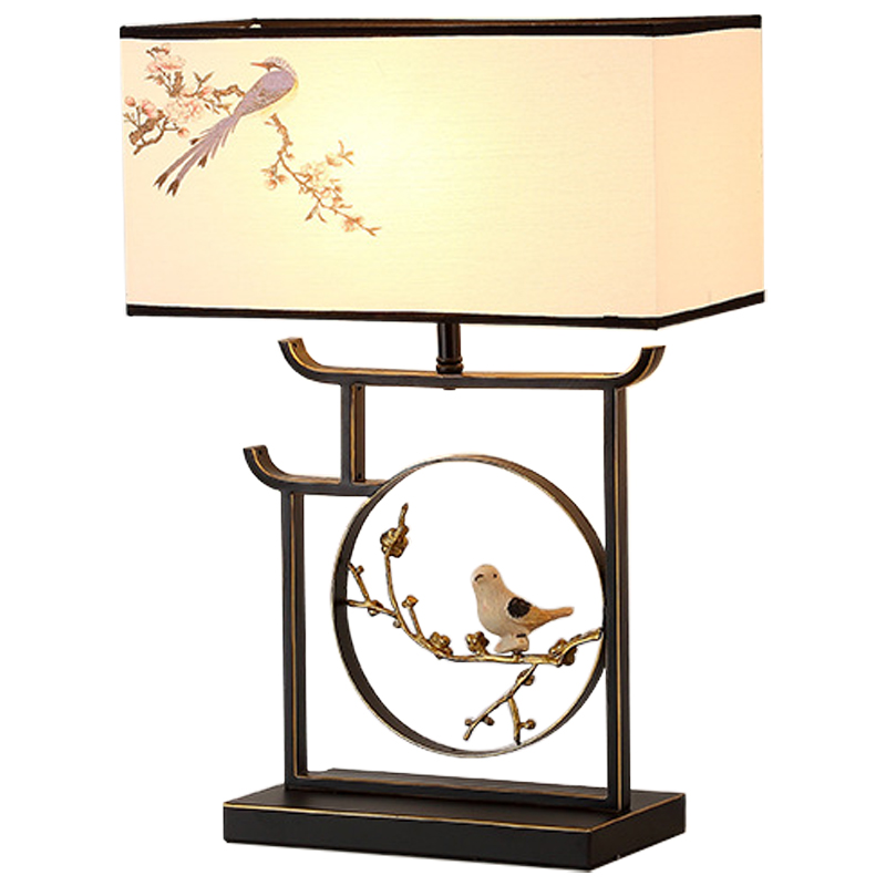 Настольная лампа с абажуром Bird Chinese Style Modern Table Lamp Черный Бежевый Золотой Настольная лампа с абажуром Bird Chinese Style Modern Table Lamp Черный Бежевый Золотой в Тюмени | Loft Concept
