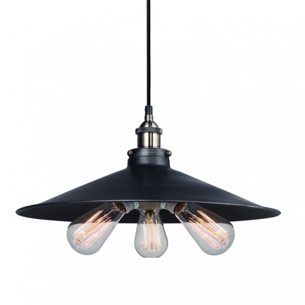 Подвесной светильник 20th C. Factory Filament Metal Triple Pendant Black Черный Подвесной светильник 20th C. Factory Filament Metal Triple Pendant Black Черный в Тюмени | Loft Concept